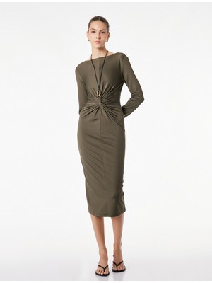 Koton Uzun Kollu Yuvarlak Yaka Midi Boy Drape Detaylı Elbise