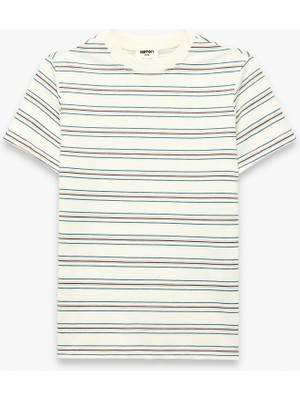Koton Pamuklu Kısa Kollu Bisiklet Yaka Çizgili Tişört