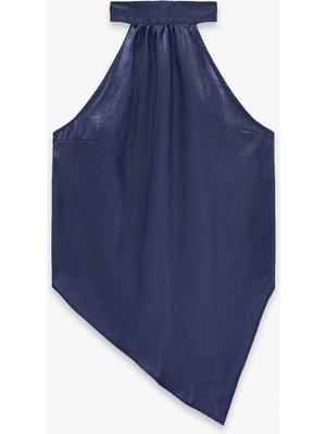 Koton Asimetrik Kolsuz Halter Yaka Saten Bluz