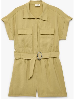 Koton Kısa Kollu Gömlek Yaka Kapaklı Cepli Kuşaklı Modal Tulum