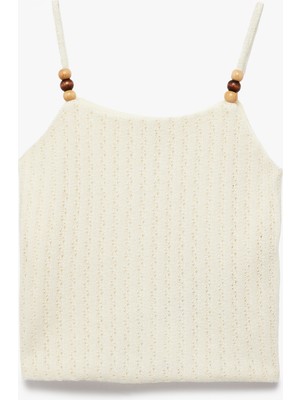 Koton Boncuk Detaylı Kroşe Crop Askılı Bluz