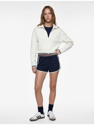 Koton Şardonlu Dik Yaka Biyeli Uzun Kollu Fermuarlı Sweatshirt