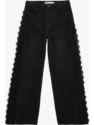 Koton Pamuklu Dantel Detaylı Geniş Paça Denim Pantolon -  Wide Leg Jeans