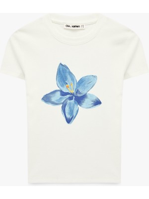 Koton Kısa Kollu Bisiklet Yaka Pamuklu Hibiskus Baskılı Tişört