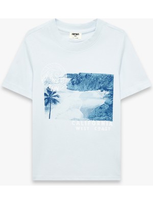 Koton Pamuklu Kısa Kollu Bisiklet Yaka Baskılı Tişört