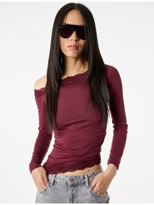 Koton Asimetrik Yaka Uzun Kollu Slim Fit Bluz