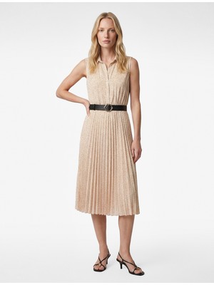 Koton Şifon Kolsuz Kemerli Midi Puantiyeli Pileli Gömlek Elbise