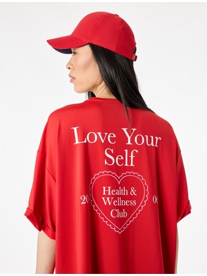 Koton Yarım Kollu Bisiklet Yaka Baskılı Oversize Spor Tişört