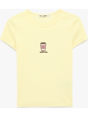 Koton Slim Fit Kısa Kollu Bisiklet Yaka Nakışlı Pamuklu Tişört