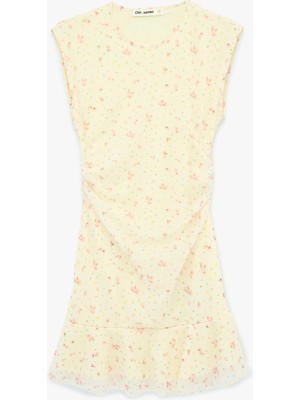 Koton Kolsuz Bisiklet Yaka Drapeli Çiçekli Mini Elbise