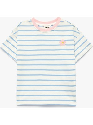 Koton Nakışlı Kısa Kollu Bisiklet Yaka Pamuklu Tişört