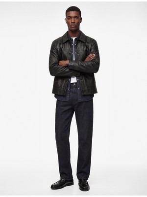 Koton Uzun Kollu Düğmeli Cepli Gömlek Yaka Suni Deri Ceket