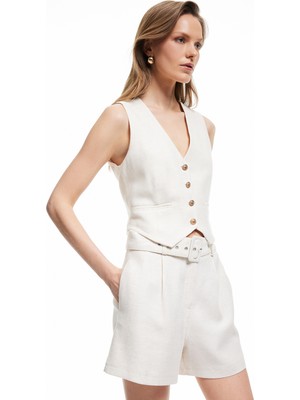 Koton Kemerli Cepli Viskon Keten Karışımlı Mini Şort