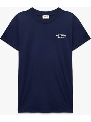 Koton Pamuklu Bisiklet Yaka Kısa Kollu Denizci Temalı Arkası Baskılı Tişört