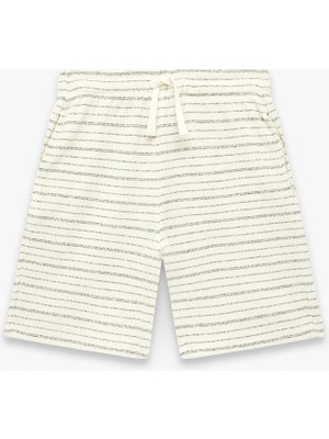 Koton Beli Bağcıklı Cepli Çizgili Bermuda Şort