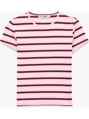 Koton Çizgili Pamuklu Bisiklet Yaka Kısa Kollu Slim Fit Tişört