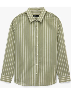 Koton Düğmeli Regular Fit Pamuklu Poplin Klasik Yaka Uzun Kollu Çizgili Gömlek