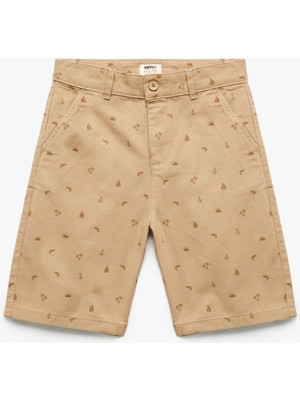 Koton Deniz Temalı Baskılı Düğmeli Cep Detaylı Pamuklu Şort