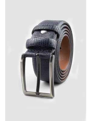 Tudors Erkek %100 Hakiki Deri 3,5 cm Klasik Lacivert Kemer