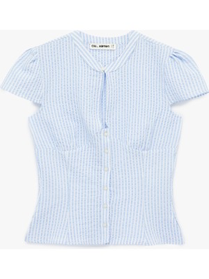 Koton Gofre Kumaş Slim Fit Düğmeli Kısa Kollu Pencere Detaylı Hakim Yaka Gömlek