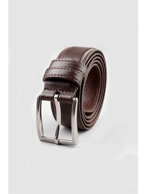 Tudors Erkek %100 Hakiki Deri 3,5 cm Klasik Kahverengi Kemer