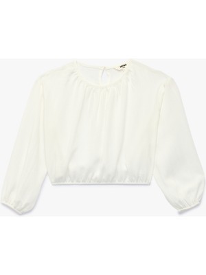 Koton Beli Lastikli Viskon Karışımlı Uzun Kollu Bisiklet Yaka Crop Bluz