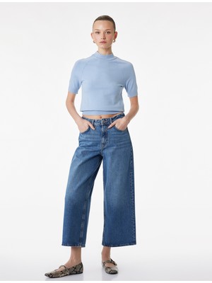 Koton Kısa Geniş Paça Pamuklu Regular Fit Denim Pantolon -  Crop Wide Leg Jeans
