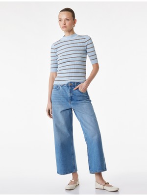 Koton Kısa Geniş Paça Pamuklu Regular Fit Denim Pantolon -  Crop Wide Leg Jeans