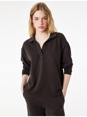 Koton Modal Kumaş Uzun Kollu Rahat Kalıp Polo Yaka Sweatshirt