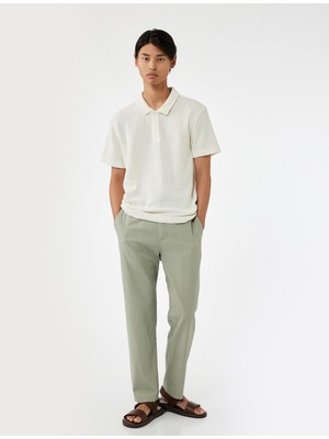 Koton Beli Lastikli Düğmeli Cep Detaylı Pamuk Keten Karışımlı Pantolon