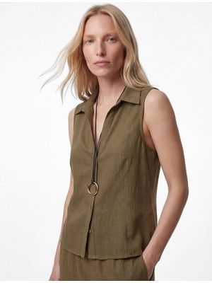 Koton Keten Görünümlü Düğmeli Kolsuz Gömlek