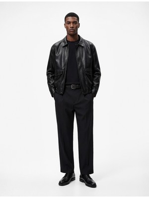 Koton Gömlek Yaka Beli Lastikli Uzun Kollu Kapaklı Cepli Suni Deri Ceket