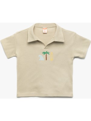 Koton Nakış Detaylı Kısa Kollu Polo Yaka Pamuklu Tişört