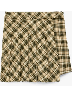 Koton Pileli Ekoseli Mini Etek