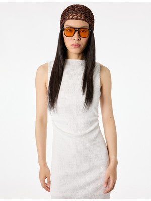 Koton Bürümcük Kolsuz Dik Yaka Midi Bodycon Elbise