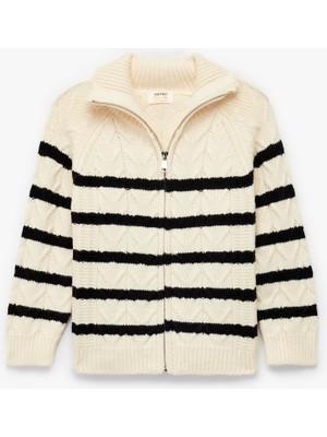 Koton Uzun Kollu Fermuarlı Dokulu Triko Hırka