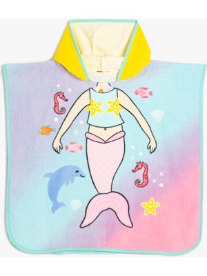 Koton Pamuklu Deniz Kızı Baskılı Kapşonlu Panço Plaj Havlusu