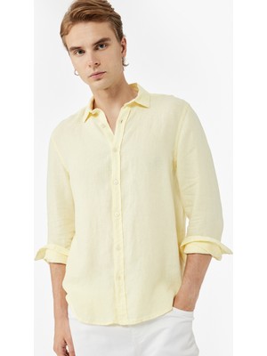 Koton Regular Fit Uzun Kollu Düğmeli Klasik Yaka Keten Gömlek