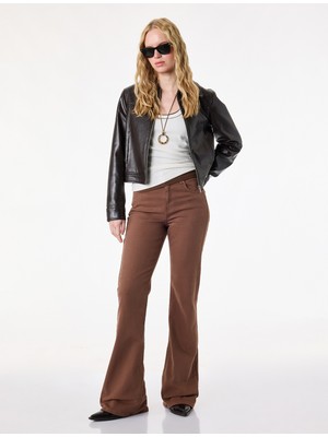 Koton Yüksek Bel Slim Fit Cepli Düğmeli Pamuklu Ispanyol Paça Denim Pantolon - Flare Jeans