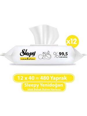 Sleepy Yenidoğan Islak Bebek Havlusu Kokusuz 12X40 (480 Yaprak) Hassas Temizlik İçin