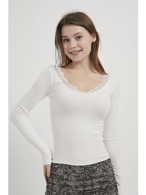 Shopping Shop Yaka Dantel Detay Bluz Ekru