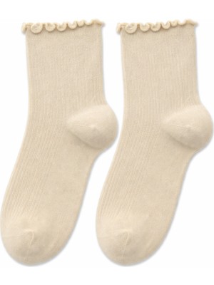 QUALITY WALKING Kadın Bambu Dikişsiz Bilek Üstü Çorap Fırfır Detaylı Şık Tasarım Ultra Konfor