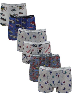 Dondeza Pamuklu Desenli Boxer 6'lı Erkek Çocuk İçin Renkli Rahat Tasarım