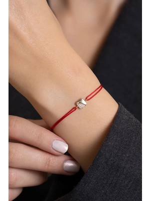 Bayar Gold 14 Ayar Altın Kırmızı İpli Kare Aşk Bileklik