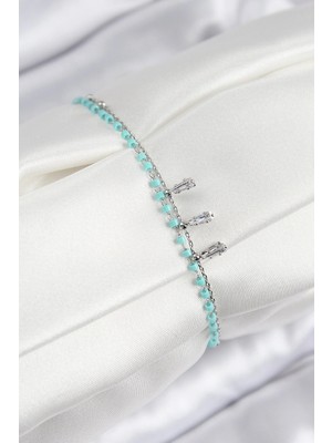 Inure Jewelry Pirinç Zirkon Taşlı Mavi Boncuklu Model Gümüş Renk Kadın Bileklik