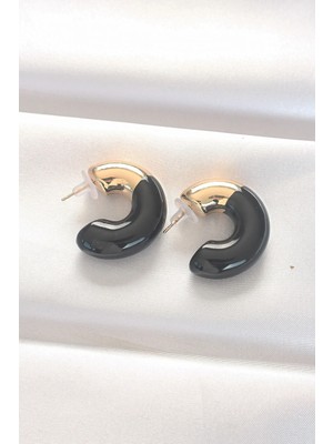 Inure Jewelry CCB Siyah Gold Çift Renk Küpe