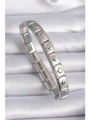 Inure Jewelry 316L Çelik Gümüş Renk Kalp İşleme Nomination Charm Bileklik