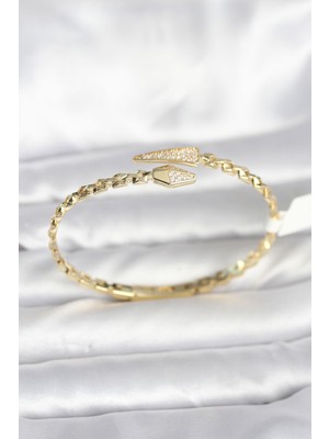 Inure Jewelry Yılan Model Pirinç Gold Renk Kadın Kelepçe Bileklik