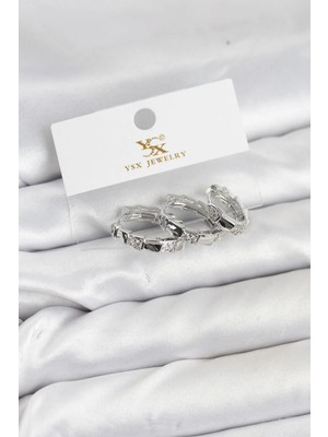 Inure Jewelry Pirinç Gümüş Renk Zirkon Taşlı Halka Yılan Model YSX Trio Küpe Seti