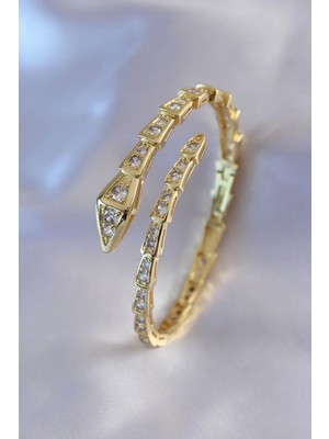 Inure Jewelry VIP Seri Yılan Model Gold Renk Kadın Kelepçe Bileklik